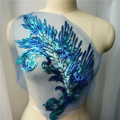 Appliques Sequin Embroidery Sequin Appliques Phoenix Tail DIY Sew On Patch Lace Fabric Wedding Gown DIY Decoration