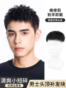 Mens Hairpiece Bald Spot Covering Short Choppy Natural Looking Real Hair Wig for Men Hair Replacement Hairpiece Full Head