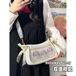 Basic Transparent Butterfly Knot Sweet Sister All-Match Design Simple Shoulder Crossbody Bag for Women Cartoon Element Soft PU Material