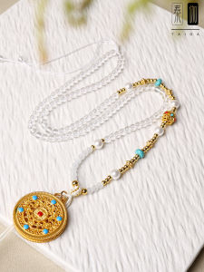 Original Design Eight Treasure Compass Crystal Pearl Necklace Womens Style New Chinese National Trend Tangka Crystal Pendant Chain 4mm