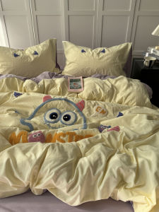 Cute Little Duck Towel Embroidered Washed Cotton Four-Piece Set Student Dormitory Three-Piece Set Warmth Storage Bedding Covers