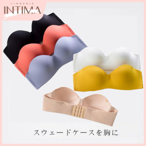 INTIMA Strapless Bra For Women Tube Top Style Wireless Thin Cup Push Up Underwear Non-Slip Invisible Seamless Bras Plain Color Glossy Wedding Party Bralette