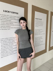 Áo Thun Cổ Tròn Tay Ngắn Ôm Vừa Vặn Màu Trơn Tối Giản Cổ Điển Dành Cho Nữ Chất Liệu Cotton Pha Trộn Dáng Rộng Thoải Mái