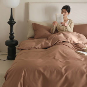 Accessible Luxury Cream Style Minimalist Pure Color 100 Cotton Satin Bed Four-Piece Set Pure Cotton Quilt Cover Bed Sheet Fitted Sheet