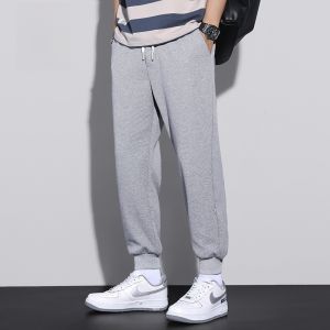 ROMON | Loose Fit Harlan Mens Sweatpants Casual Grey Trendy Spring Summer New Style Elastic Waist Cotton Polyester Blend Nine-Tenths