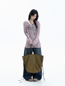 zuocisankon | Áo Thun Tay Dài Hooded Chống Nắng Phong Cách Retro Sọc