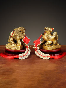 Bronze Wealth Xi Wang You Office Living Room Decorative Ornaments Pair Moving Gift Traditional Chinese Culture Figurines