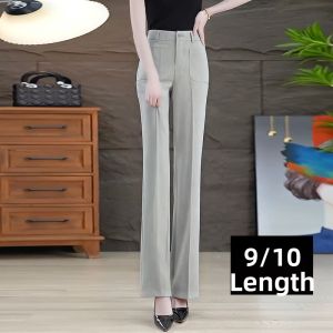 XIANGHOUMINCHU | Grey Light Cotton Linen Flared Pants Summer High Waist Casual Lightweight