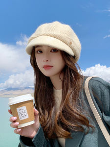 Thickened Knitted Rabbit Fur Womens Beret Hat Winter Warm Ear Protection Fashionable All-Match Autumn Winter Knit Hat