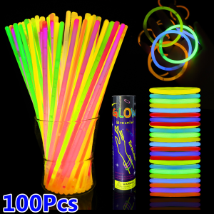{with Box}100Pcs Wholesale Glow Sticks Party Fluorescent Light Neon Glow Bracelet Necklace Concerts New Year Xmas Party Decor Wedding Birthday Party Props