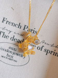 True Love Bear Necklace for Girls Unique Design Golden Heart Bear Pendant Ethnic Style Silver Chain Jewelry Gift for Girlfriend