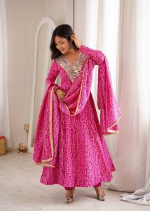 Women’s Designer Real Mirror Embroidery Gown Full Set Heavy Rayon Cotton with Micro Cotton Inner Long Gown with Pant & Dupatta Party & Festive Wear Readymade/Ready Stock