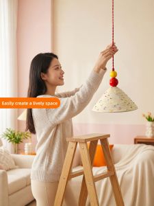 OUCHAO | Colored Conical Braided Pendant Light for Kids Room Bedroom