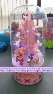 Hộp Phát Nhạc Ghép Hình Cây Thông Hồng Có Hệ Thông Phun Tuyết