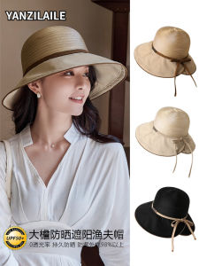 Womens Summer Beach Sun Hat Large Brim UV Protection Hat Casual Style round Top Travel Cap Fisherman Hat Couples Hat