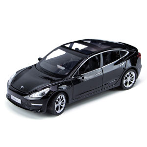 【RUM】1:24 Scale Tesla Model 3 Alloy Car Model Light & Sound Effect Diecast Car Toys for Boys Birthday Gift Kids Toys Car Collection