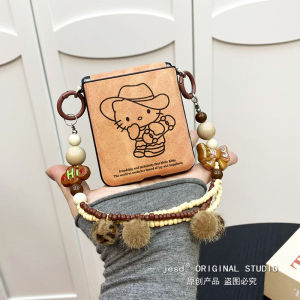 Creative HelloKitty Brown Skateboard Phone Case for Xiaomi MixFlip Mobile Phone Protective Cover with Lanyard Luxury Sensation