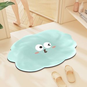 VIKAMA Cloud Shaped Bath Mat Non‑Slip Cute Cartoon Face Absorbent Floor Mat Decor Rug for Bathroom Entryway Bedroom Indoor Home