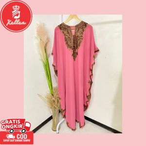 Kaftan Lebaran Pesta Kondangan Dress Gamis Ceruty Babydoll Full Bordir Mewah Elegan Kaftan Kalula Fashion Muslim Nyaman - XELLEA