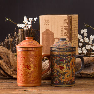 PPP Handmade Round Heath Purple Clay Teacup With Cover Puer Filter Tea Cup Long Phoenix Travel Kung Fu Office Cups Gift 2097