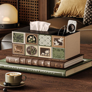 Retro Leather Tissue Box Bedroom Coffee Table Desktop Storage Box Rectangular Shape Home Storage Organizer Floral Decoration