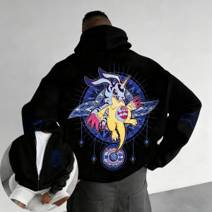 Bandai | Digimon Adventure Zipper Hoodie Mens Autumn/Winter New Gabumon Anime Printed Harajuku Plus Size Y2K Casual Loose Sweater Top