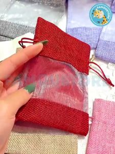 Famoustore Window Cute Drawstring Bag Pouch Bag Jewellery Bag Linen Burlap Bag Birthday Bag Beg Guni Uncang emas 收納袋 麻布袋