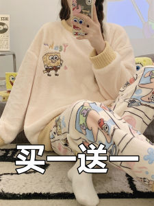 ชุดนอนผู้หญิง 2025 ฤดูใบไม้ร่วง/ฤดูหนาว ผ้าฟลานเนล ขนแกะ หนา ไซส์ใหญ่ ชุดนอนผ้าขนแกะ ชุดนอนผู้หญิง ชุดนอนผ้าขนแกะ