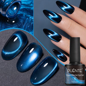 PUENTE 7.5ML Vibrant Blue Cat Eye Gel Nail Polish High Glossy Long-Lasting Soak Off UV Semi-Permanent Nail Art Varnish Manicure