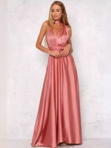 เซ็กซี่ Deep V เปลือยหลัง ยาว เดรส สูงไม่สม่ําเสมอ เอว โพลีเอสเตอร์ ไฟเบอร์ กระโปรงทรงเอ ไม่มีปลอก สำหรับงานกลางคืน ชุดราตรี ผู้หญิง เดรส