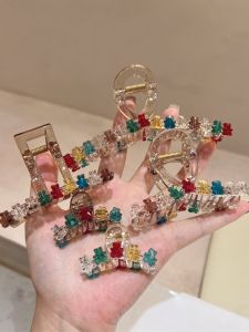 Large Size Heavy Work Crystal Bear Hair Claw Clip Korean Style Small Size Bangs Claw Clip Elegant Fashion Updo Hair Clip