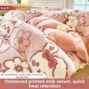 Winter-use Flannel Bed Set Milk Velvet Double-faced Thickening