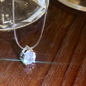 Exquisite Sparkling Waterdrop Diamond Embedded Clavicle Chain Necklace Simple Elegant Transparent Fishing Line Minimalist Accessory