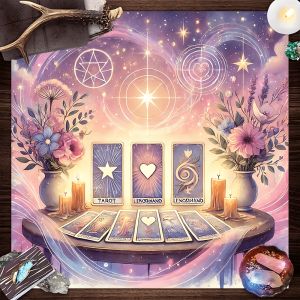 Pink Purple Magic Circle Celestial Floral Tarot Tablecloth Diviner Spiritual Use Tablecloth Stain-Resistant & Durable