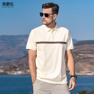 Enjeolon | Áo Polo Cổ Trụ Sọc Màu Đối Chọi Tay Ngắn