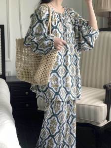 Spring Autumn Cotton Silk Sleepwear Thin Home Clothes Can Be Worn outside plus Size up to 200 Pounds Cotton Silk Set Summer