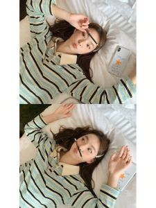 NIHAOKANONG | Áo Thun Polo Cổ Bẻ Tay Dài Kẻ Sọc Phối Màu Phong Cách Vintage