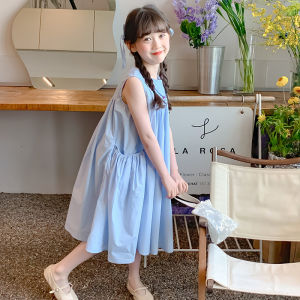 Girls Summer Sleeveless Dress Pure Cotton Princess Vest Skirt High Waist Korean Style School Uniform Short Sleeve Midi Skirt