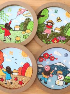 DIY Handmade Grain Bean Sticker Art Kit for Children Preschool Education Seasonal Four Seasons Craft Materials Package