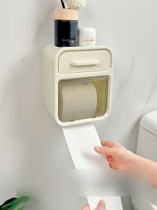 Hộp đựng khăn giấy chống thấm nước phòng tắm hai lớp chất lượng cao giá đựng đồ treo tường có giá đỡ điện thoại di động