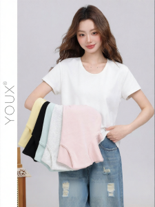 YOUXIANG | Áo Thun Tay Ngắn Cổ Tròn Đơn Giản Elegance