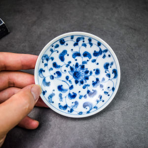 Japan Import Lanlintang Mini round Dish Small Plate Japanese Style Ceramic Underglaze Color Dishware Sauce Dish Flat Dish Cup and Saucer