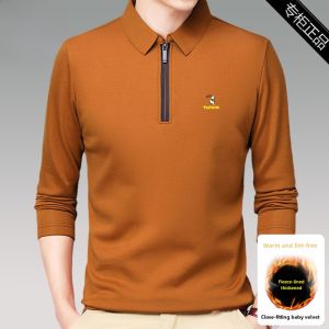 Mens Pure Cotton Fleece Lined Hoodie Long Sleeve round Neck T-Shirt Spring Autumn New Style Casual Comfortable Base Shirt