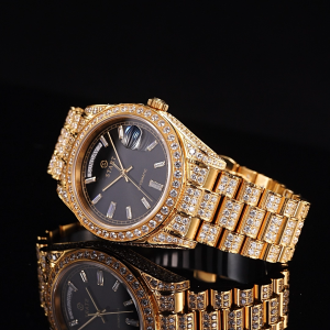 START Mens Watch Swiss Automatic Mechanical Movement Diamond Watch Waterproof Date Day Butterfly Buckle Strap Golden Watch