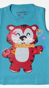 Kaos Kutung / Singlet Anak Bahan Katun untuk Anak Usia 1-6 Tahun Warna Biru Muda Motif Harimau