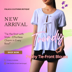 Peony Ribbon Tie-Front Soft Linen Top with Puff Sleeves and Shirring Lining(Free Size fits S-L)