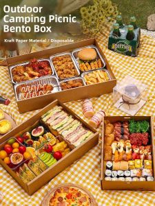 FAJIENUO | Outdoor Picnic Box for Sushi BBQ Bento Lunch Made of Kraft Paper