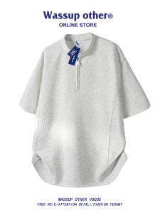 Half-Zip Small Collar Short Sleeve Mens T-Shirt