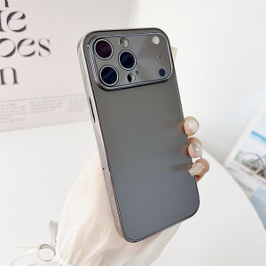 Luxury Glass Large Window Lens Protect Case For iPhone 17 16 15 14 13 12 Pro Max Plus Solid Color Shockproof Phone Cover Coque