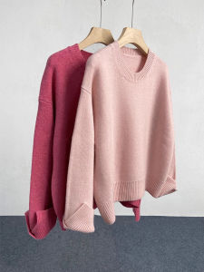 Korean Style Loose Lazy Thickened Hoodie Womens Winter Inner Wear Solid Color round Neck Super Cute Soft Knitted Top